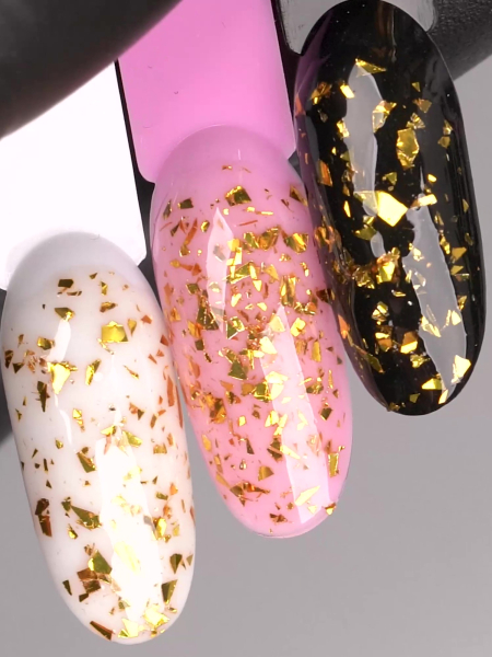 Купить глянцевый топ с кусочками фольги GOLD FOIL TOP Nail Club