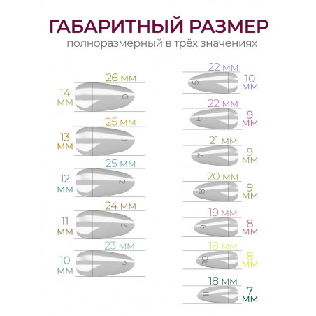 Типсы Миндаль острый маленький р-ы 0-11 прозрачные 48 шт.