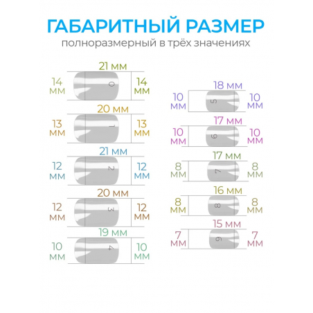 Типсы Квадрат закруглённый маленький р-ы 0-9, 48 шт.