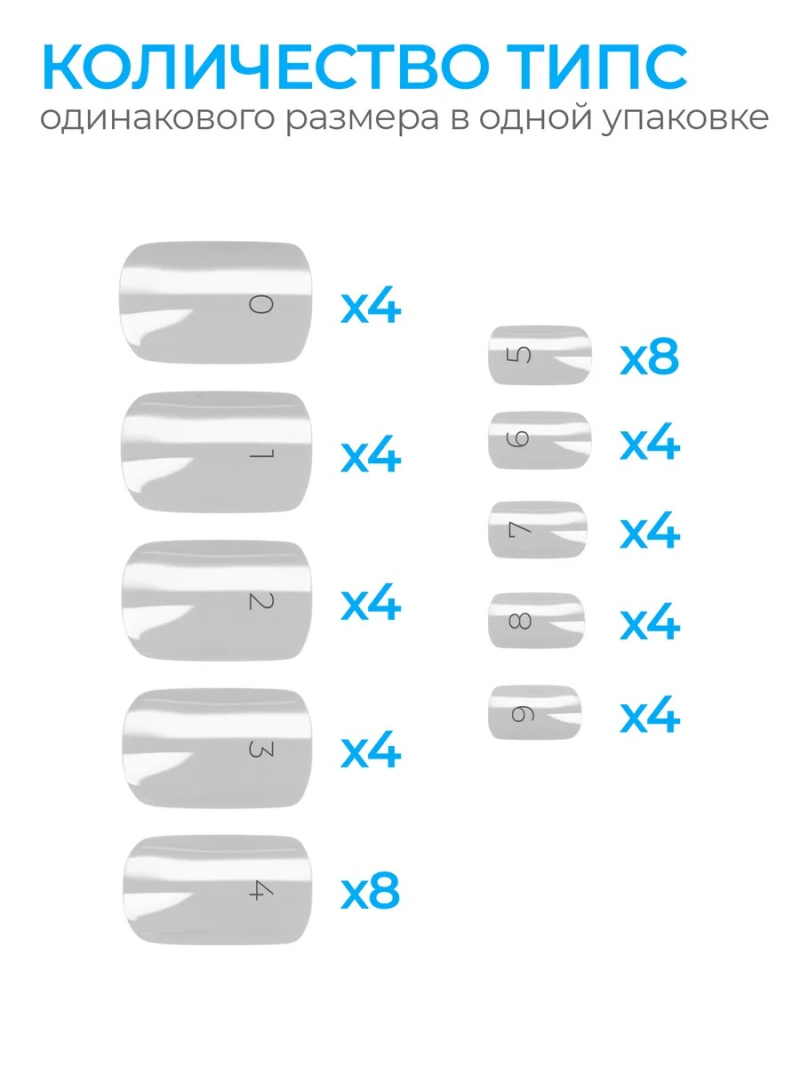 Купить типсы квадрат закруглённый маленький р-ы 0-9, 48 шт.