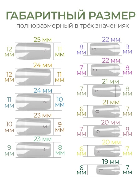 Купить типсы квадрат средний глянцевый р-ы 0-11, 48 шт.