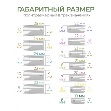 Типсы Квадрат средний глянцевый р-ы 0-11, 48 шт.