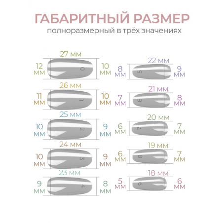 Типсы Овал круглые глянцевые прозрачные р-ы 0-9, 48 шт.