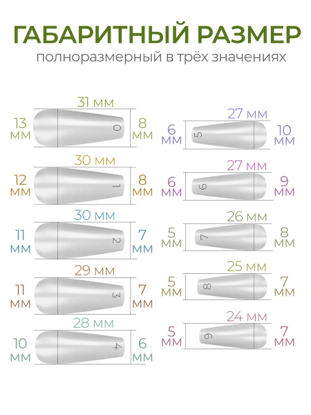 Купить типсы Балерина средняя матовые прозрачные р-ы 0-9, 48 шт.