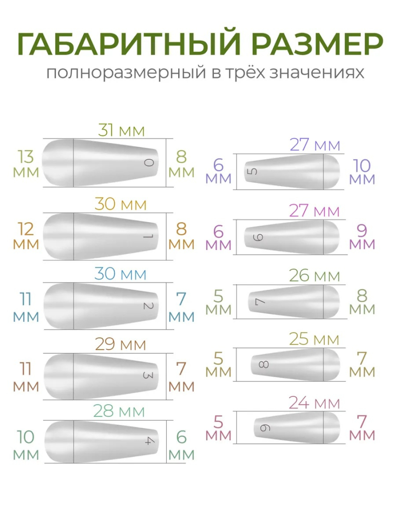 Купить типсы Балерина средняя матовые прозрачные р-ы 0-9, 48 шт.