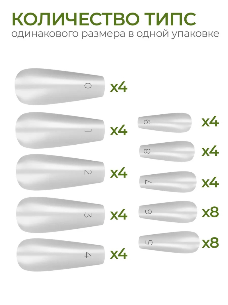 Купить типсы Балерина средняя матовые прозрачные р-ы 0-9, 48 шт.
