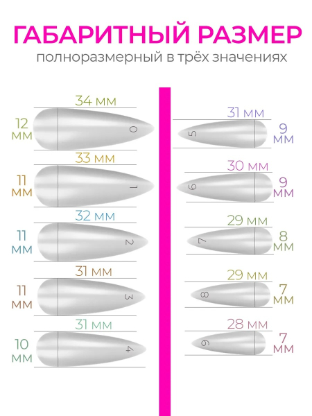 Купить типсы Стилет стандарт матовые прозрачные р-ы 0-9, 48 шт.