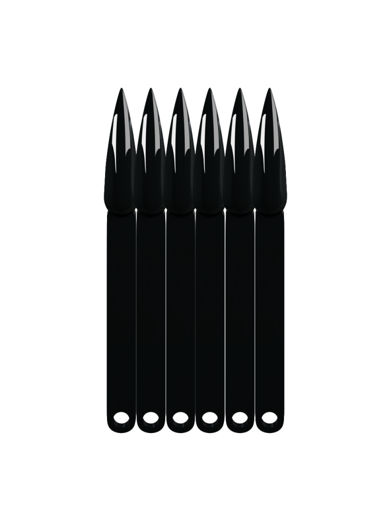 Купить типсы на кольце стилет длинный чёрные для демонстрационного дизайна ногтей на веере