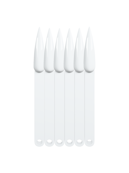 Купить типсы на кольце стилет длинный белые для демонстрационного дизайна ногтей на веере