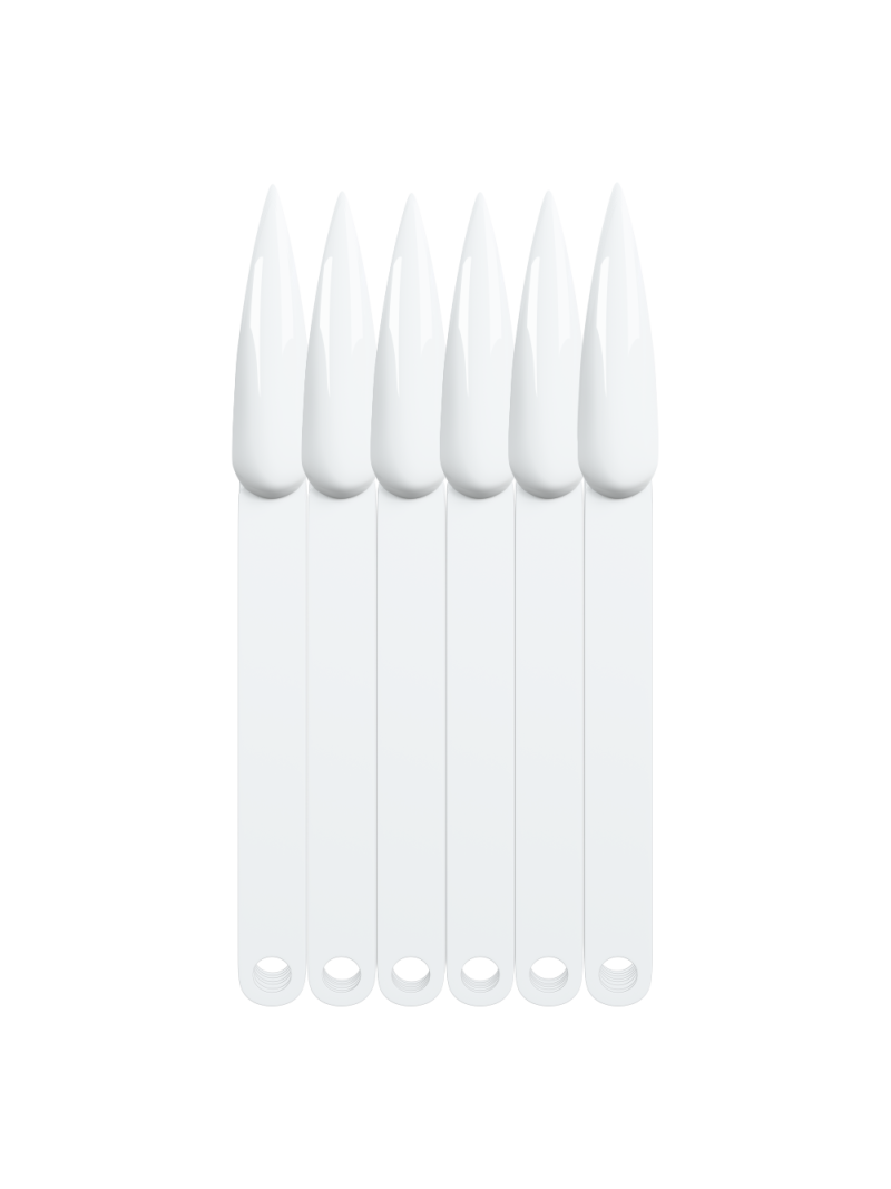 Купить типсы на кольце стилет длинный белые для демонстрационного дизайна ногтей на веере