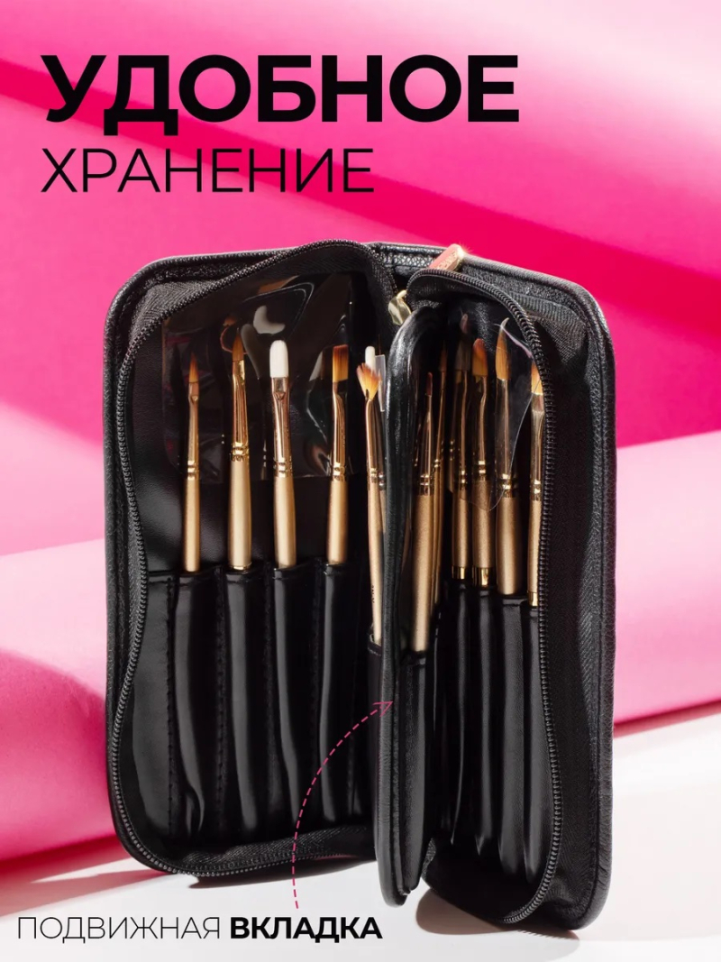 Купить футляр для маникюрных кистей из чёрной экокожи с замком Nail Club