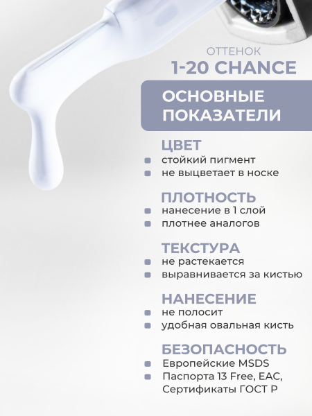 Купить голубой гель лак для ногтей EXTREME PASTEL 1-20 Chance 13 мл