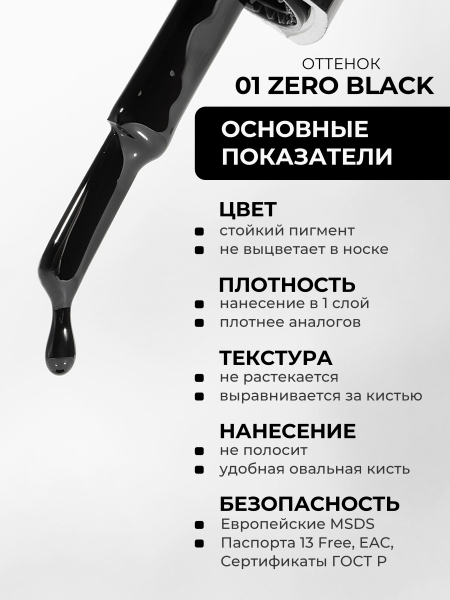 Купить чёрный гель лак для ногтей ICON №1 ZERO BLACK 13 мл