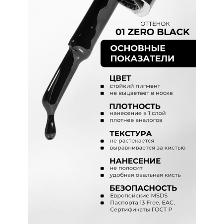 Чёрный гель лак для ногтей ICON №1 ZERO BLACK 13 мл