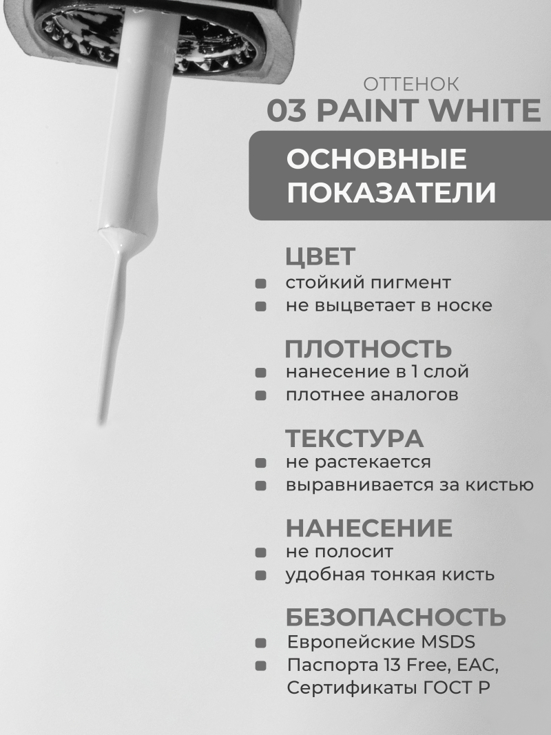 Купить белый гель лак росписи для ногтей ICON №3 PAINT WHITE 13 мл