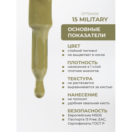 Гель лак зеленый хаки для маникюра ICON №15 Military 13 мл