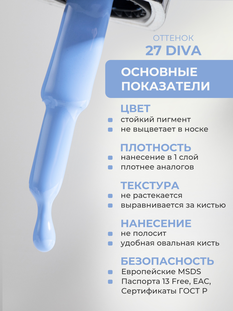 Купить голубой гель лак для ногтей ICON №27 Diva 13 мл