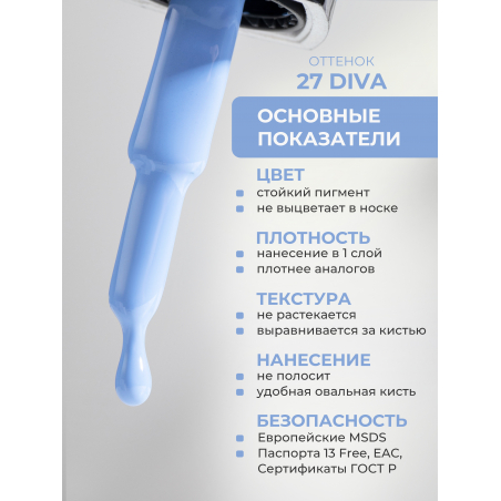 Нежно голубой гель лак для маникюра ICON №27 Diva 13 мл