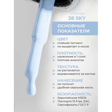 Гель лак для педикюра голубая пастель ICON №28 Sky 13 мл
