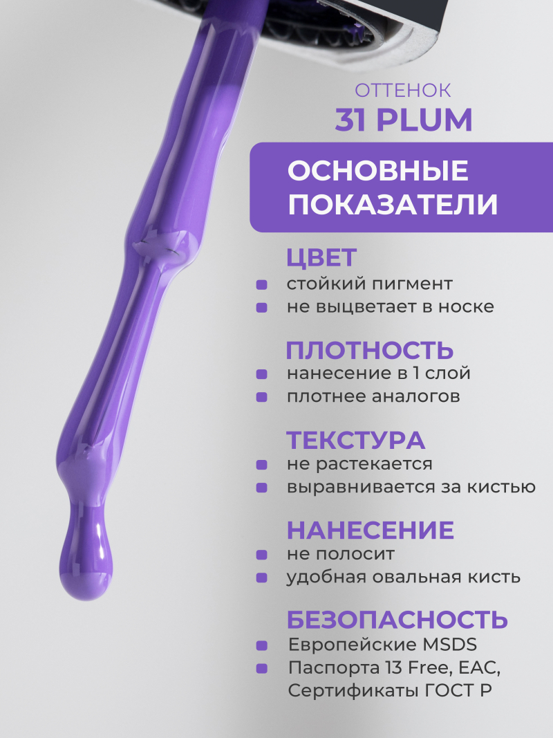 Купить сиреневый гель лак для ногтей ICON №31 Plum 13 мл