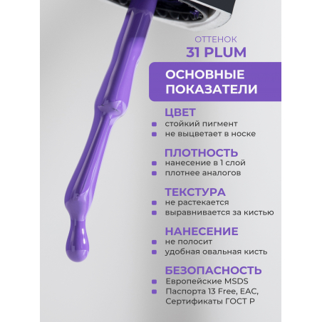 Цветной гель лак королевский темная сирень ICON №31 Plum 13 мл