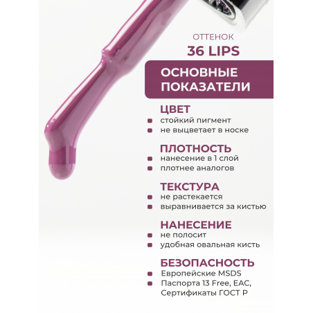 Гель лак гипоаллергенный нюдовая помада ICON №36 Lips 13 мл