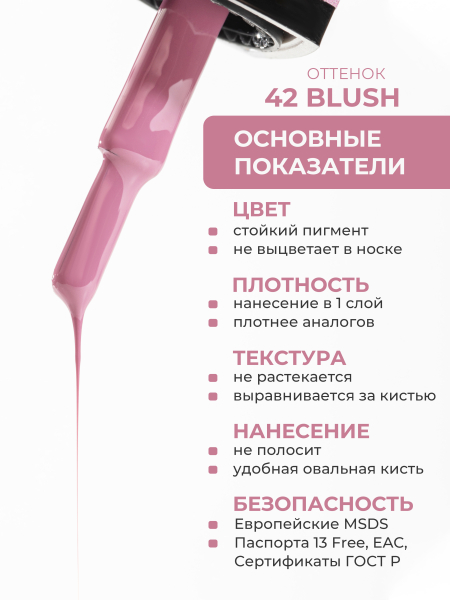Купить пыльный розовый гель лак для ногтей ICON №42 Blush 13 мл