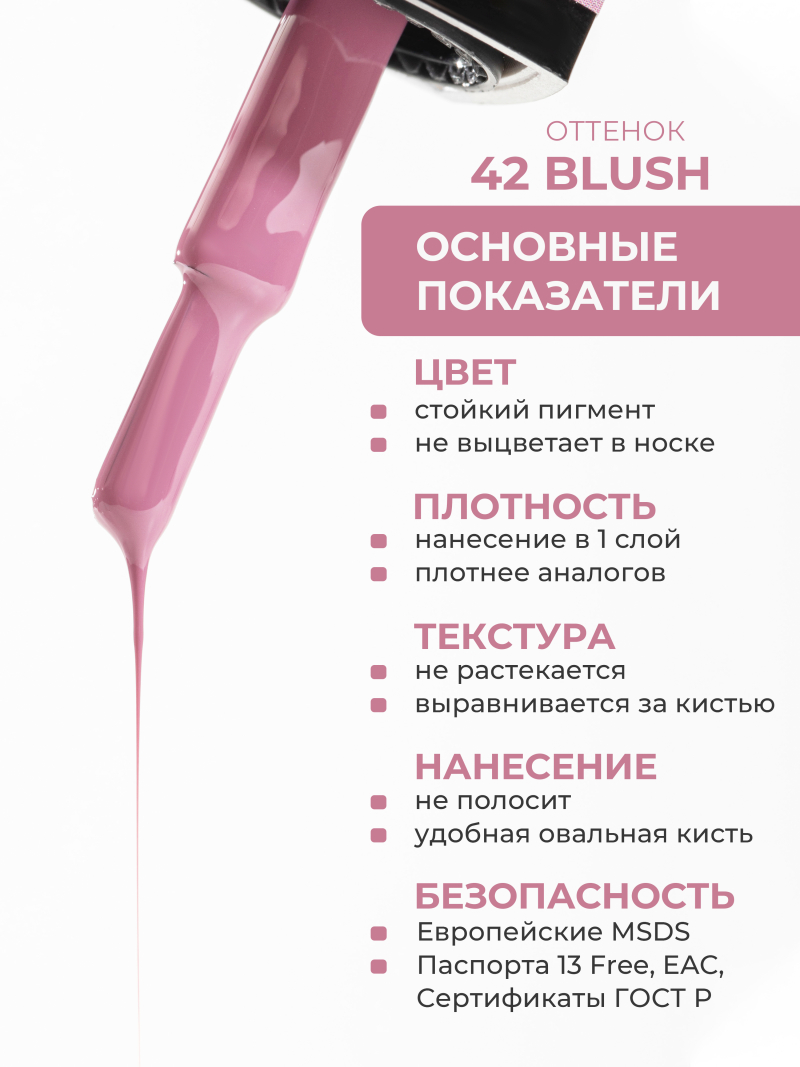 Купить пыльный розовый гель лак для ногтей ICON №42 Blush 13 мл