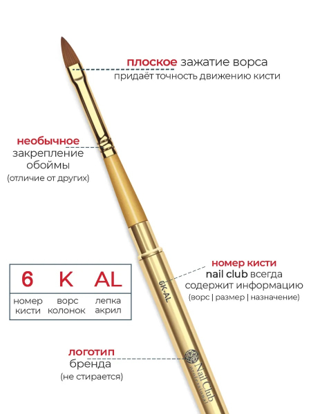 Купить маникюрную кисть из меха колонка для лепки акрилом 6K-AL