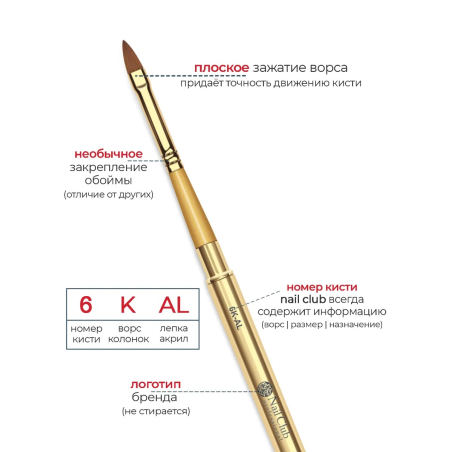 Купить маникюрную кисть из меха колонка для лепки акрилом 6K-AL