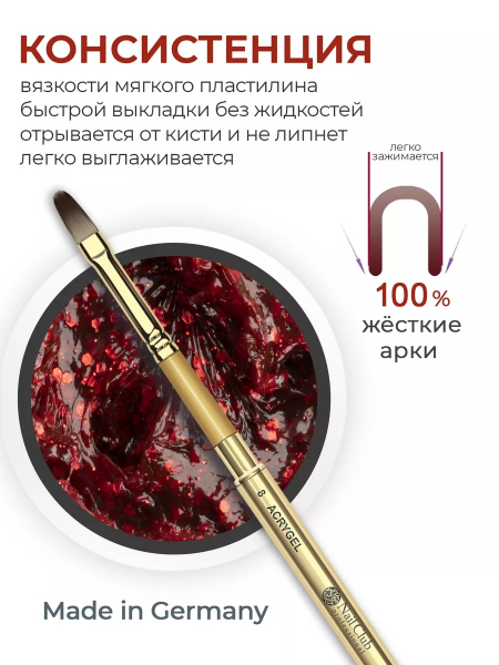 Акригель для моделирования и дизайна ногтей AGL-10 Iconic Red