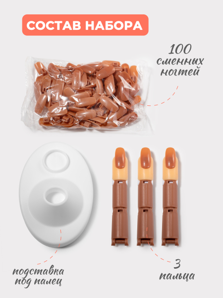 Купить Тренировочная рука для маникюра с типсами набор 3 пальца опт и розница