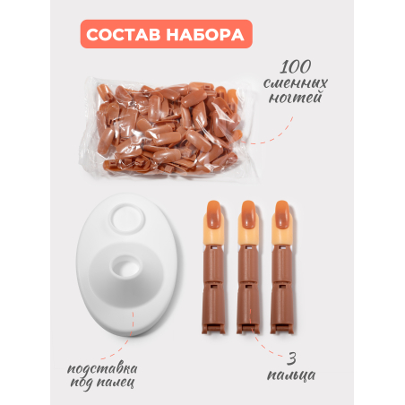 Купить Тренировочная рука для маникюра с типсами набор 3 пальца опт и розница