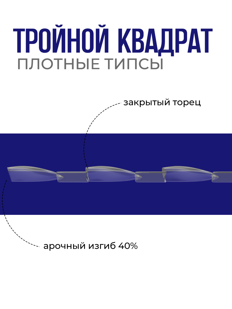 Купить типсы тройные для выкраски квадрат прозрачные 50 шт на веере
