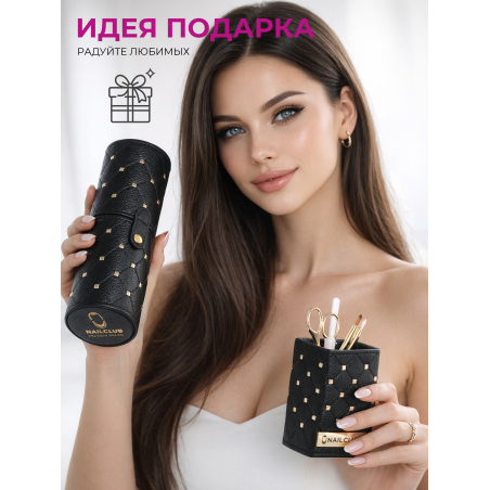 Купить тубус для кистей чёрный с металлическими клёпками