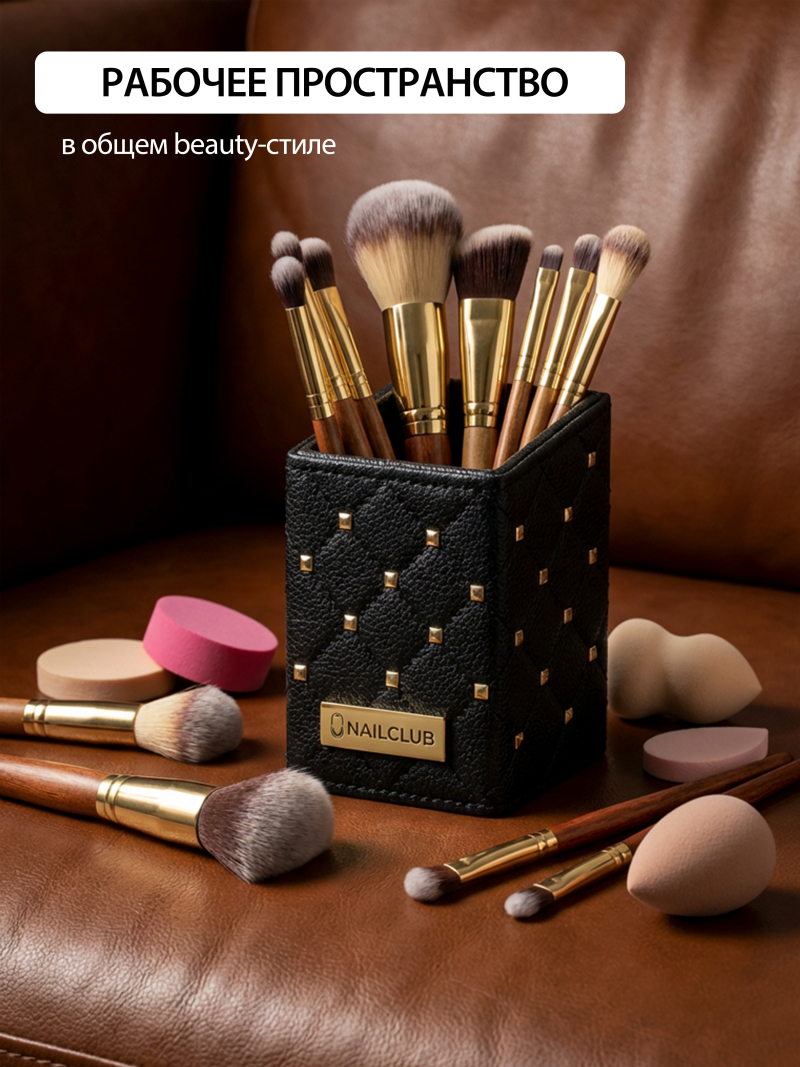 Купить подставку для кистей чёрная с золотыми клёпками