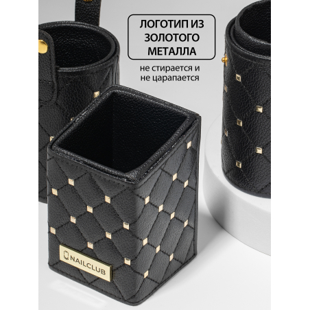 Купить подставку для кистей чёрная с золотыми клёпками