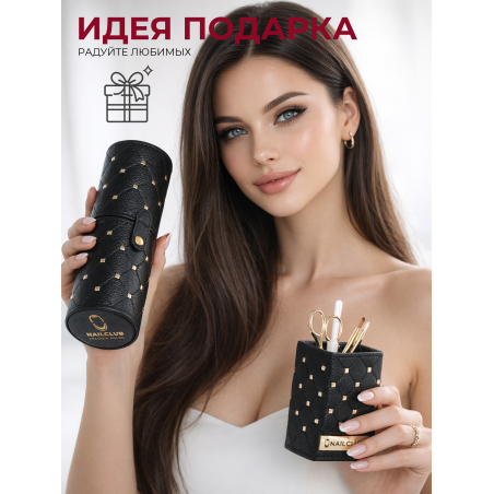 Купить набор Тубус и Подставка чёрные с золотыми клёпками