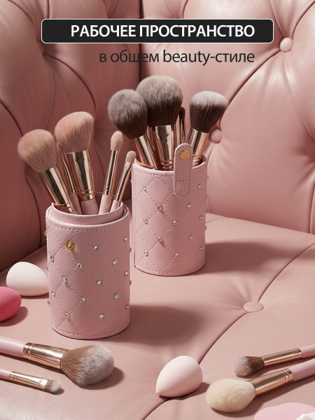 Купить тубус пенал для кистей розовый со стразами
