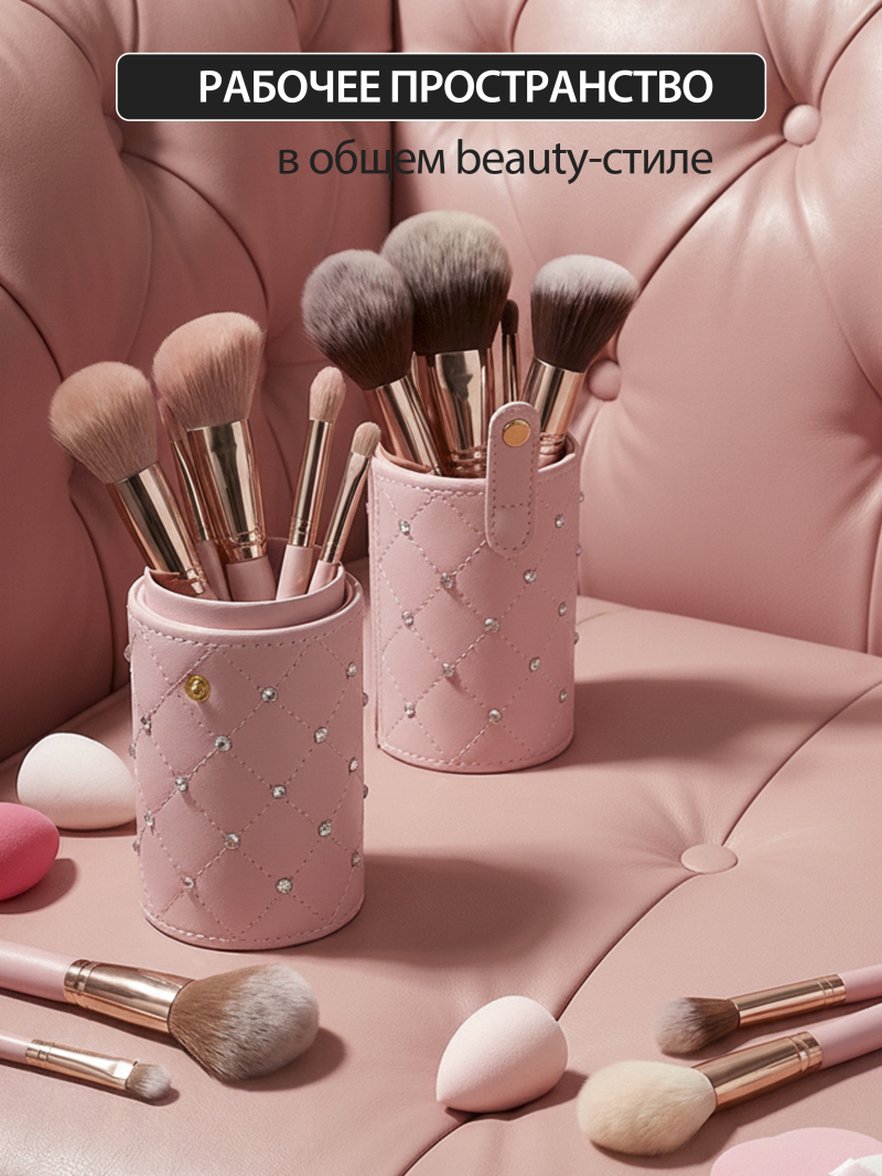 Купить тубус пенал для кистей розовый со стразами