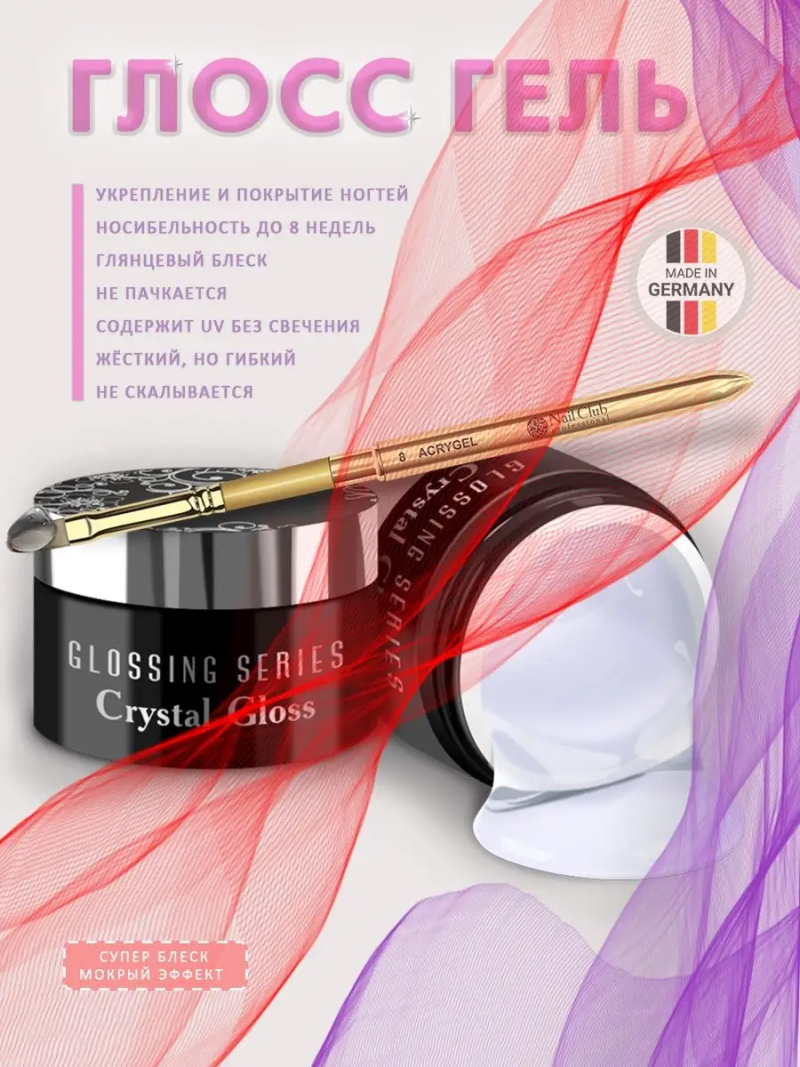 Купить глянцевый финиш-гель для ногтей Crystal Gloss Nail Club