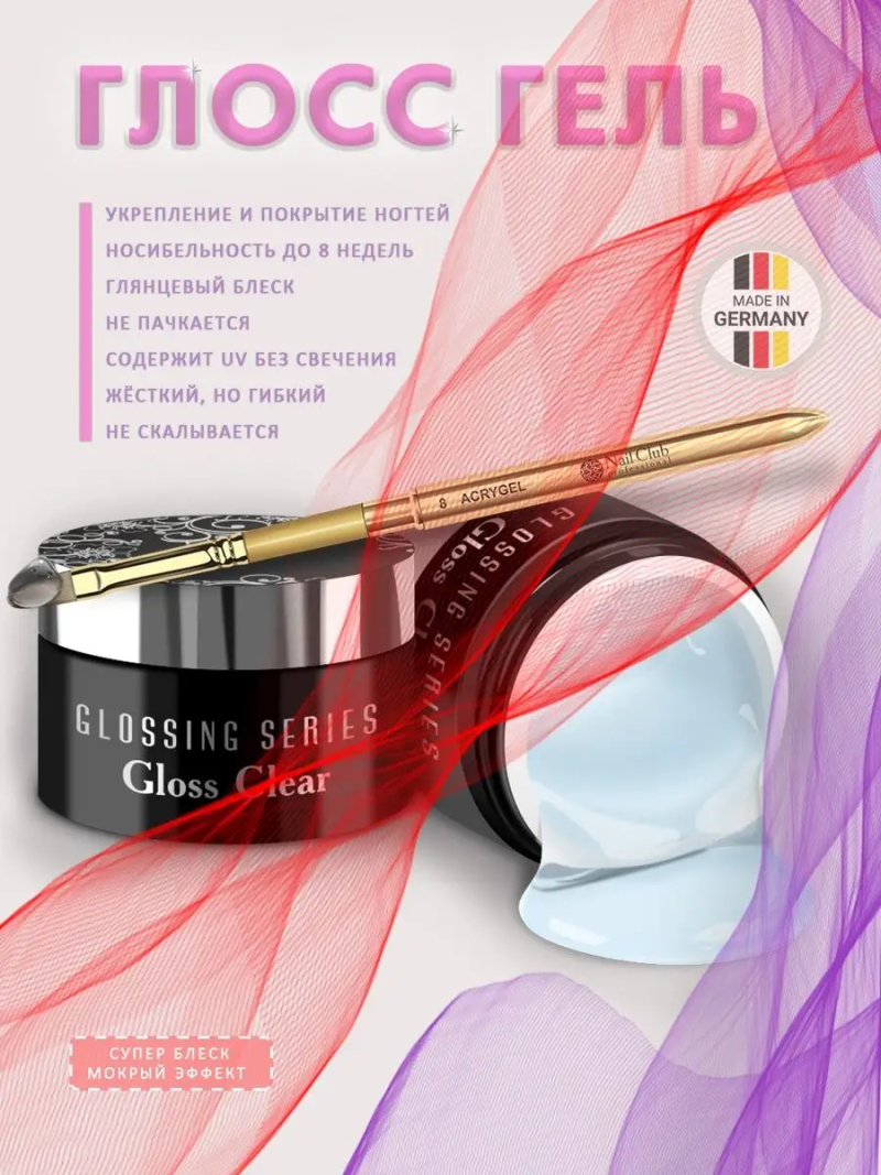 Купить финиш-гель для моделирования ногтей Gloss Gel Clear Nail Club