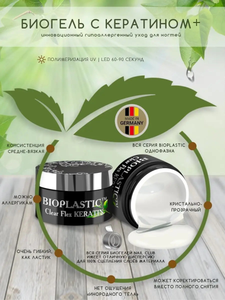 Купить биополимерный лечебный гель для ногтей с кератином Clear Flex Keratin BIOPLASTIC