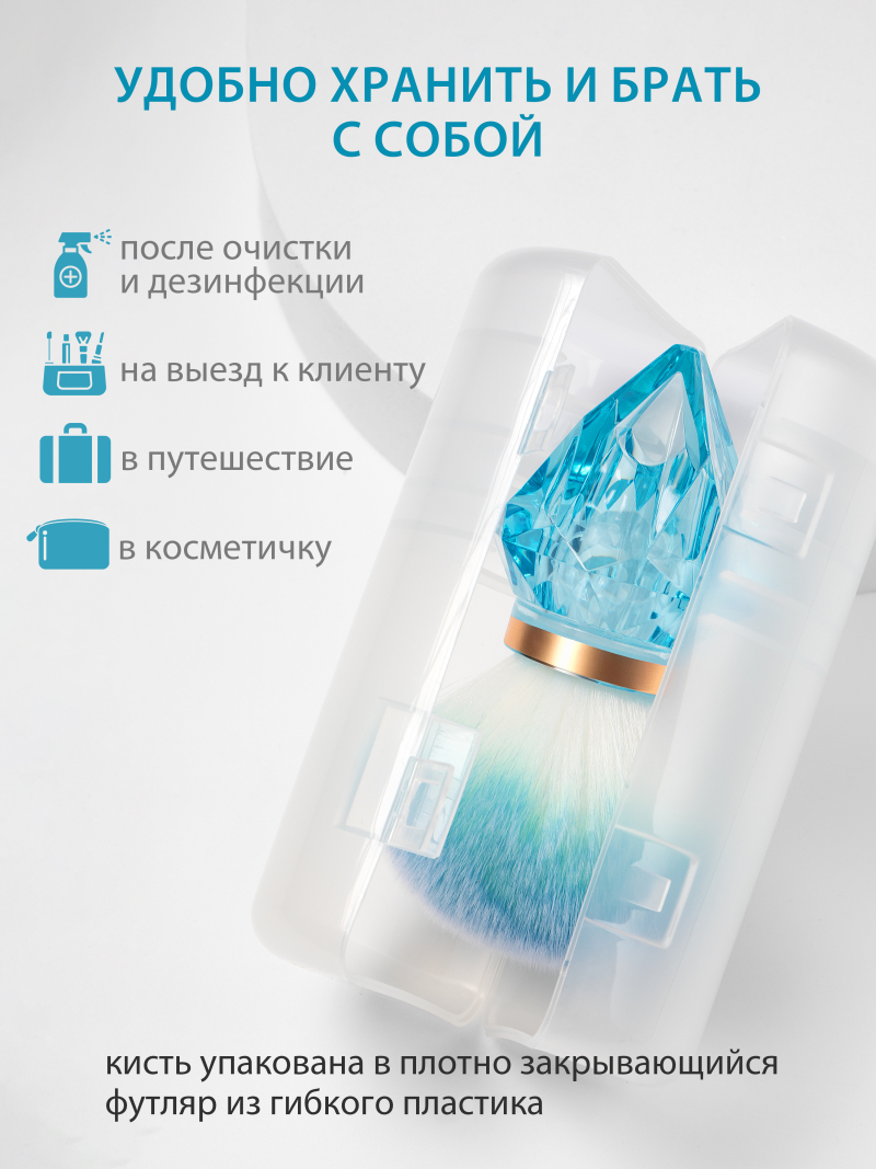 Купить кисть для макияжа и маникюра кабуки сметка в футляре голубая