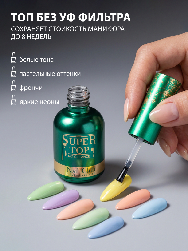 Купить финиш-гель для ногтей без липкого слоя SUPER TOP Nail Club