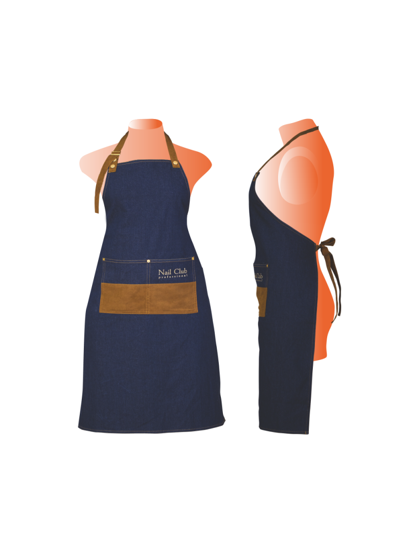 Купить фартук мастера маникюра из джинсовой ткани алькантара с логотипом Nail Club