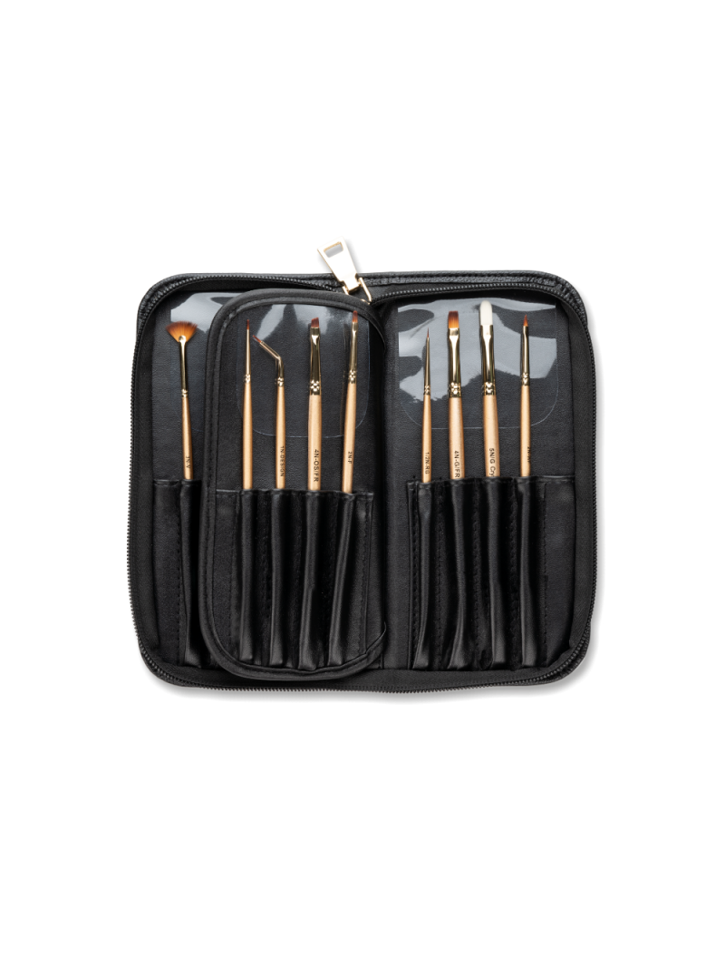 Купить футляр для маникюрных кистей из чёрной экокожи с замком Nail Club