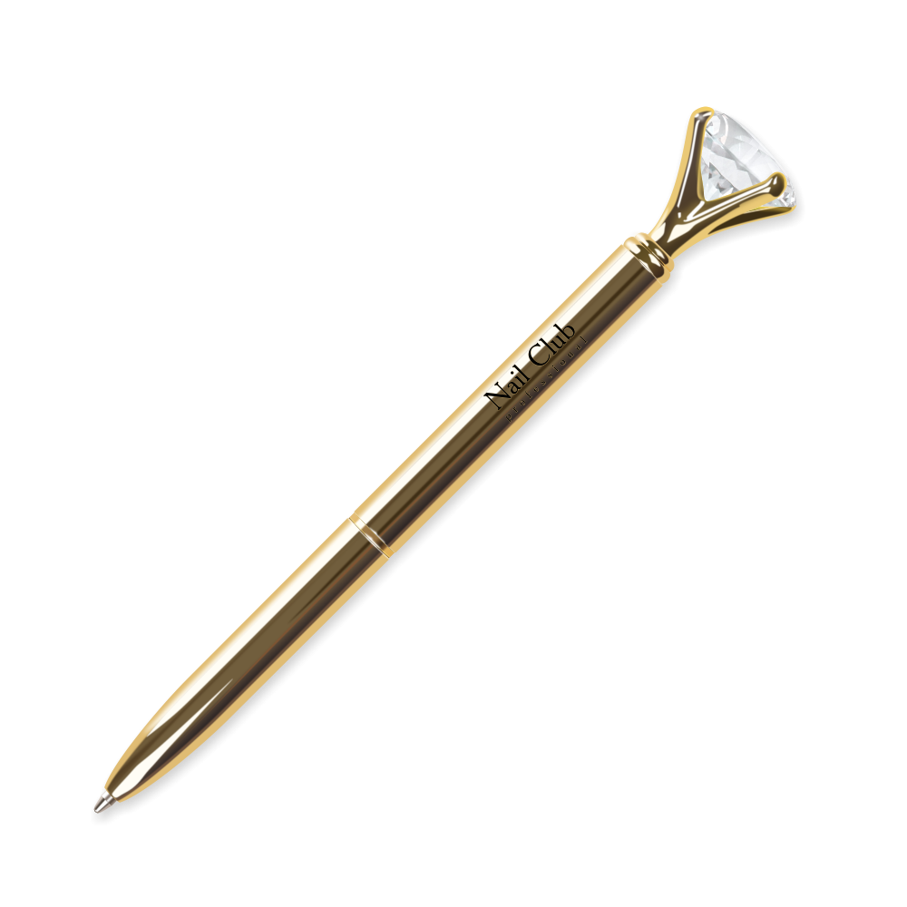 Фирменная металлическая шариковая ручка Nail Club, золотая с хрусталиком