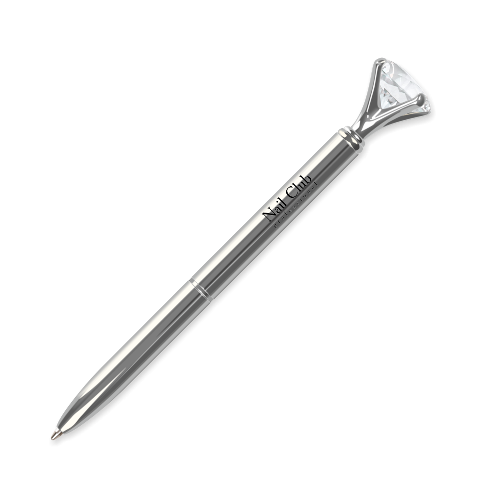 Фирменная металлическая шариковая ручка Nail Club, серебряная с хрусталиком