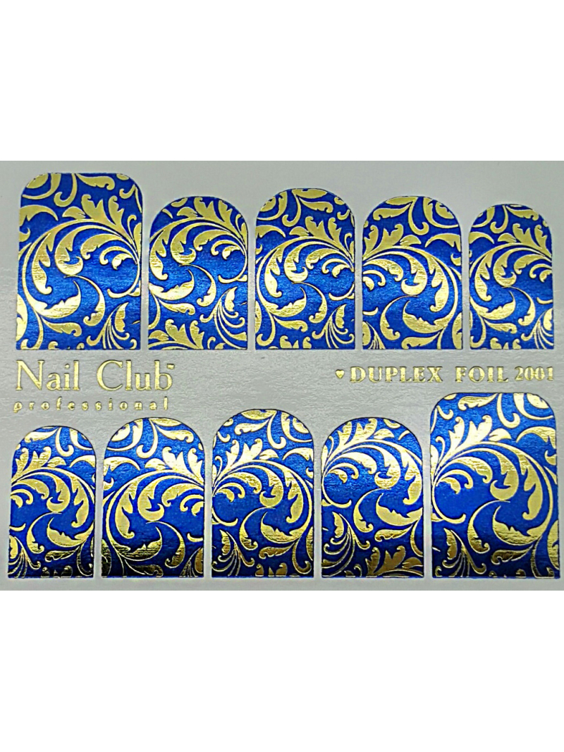 Купить слайдер-дизайн для ногтей с двойным фольгированием DUPLEX FOIL 2001 синий/золото